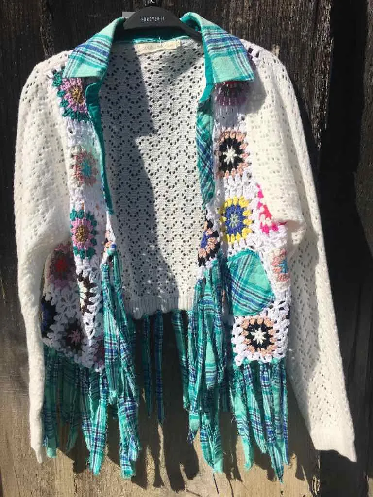 Boho Crochet Fringed Cardigan - Teal
