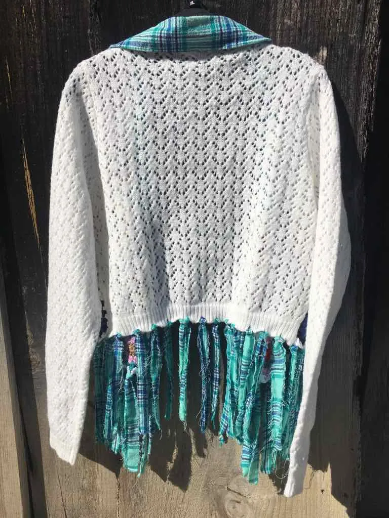 Boho Crochet Fringed Cardigan - Teal