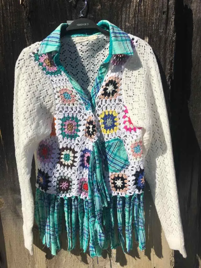 Boho Crochet Fringed Cardigan - Teal