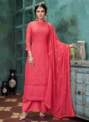 Bright Pink Lucknowi Palazzo Suit