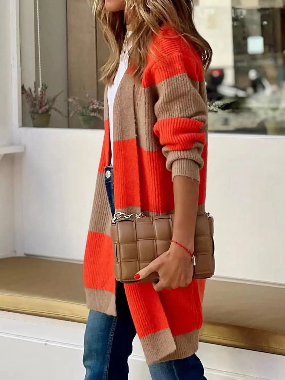 Chic open front cardigan - long sleeves, polyester