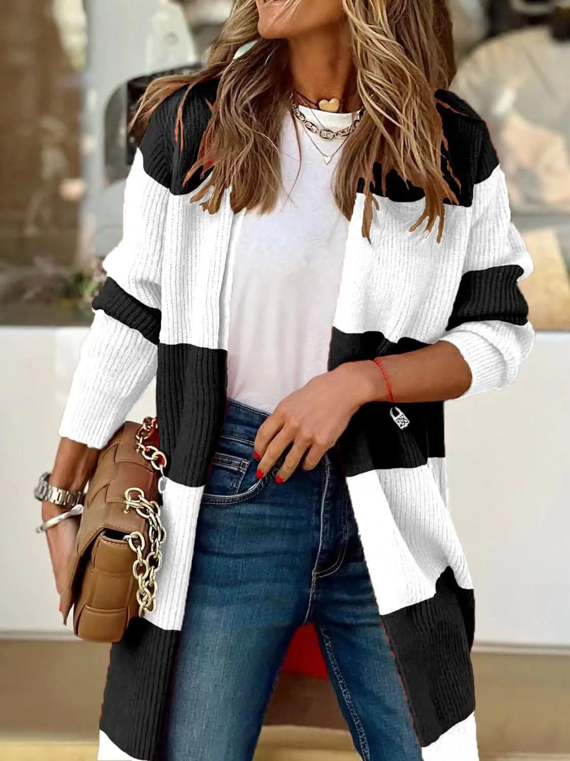 Chic open front cardigan - long sleeves, polyester