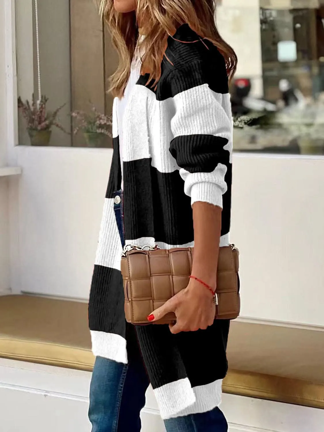 Chic open front cardigan - long sleeves, polyester
