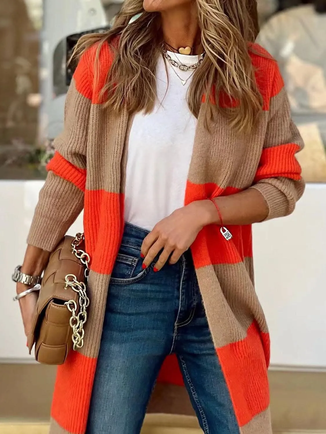 Chic open front cardigan - long sleeves, polyester