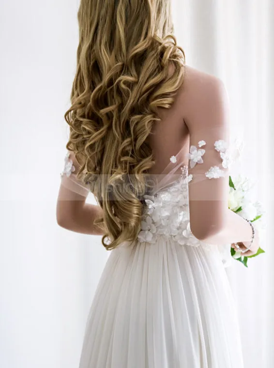 Chiffon Wedding Dresses,Beach Wedding Dress,Off Shoulder Bridal Dress,Floral Bridal Dress,WD00106