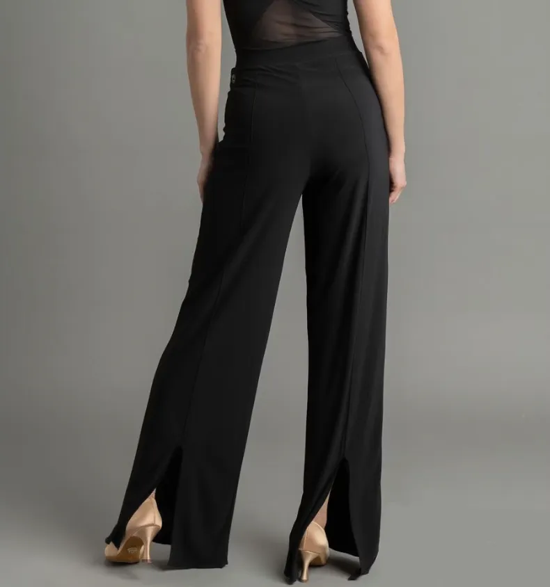 Chrisanne Clover RAYA Black Latin or Ballroom Flared Dance Trousers with Center Back Splits PRA 1050 in Stock