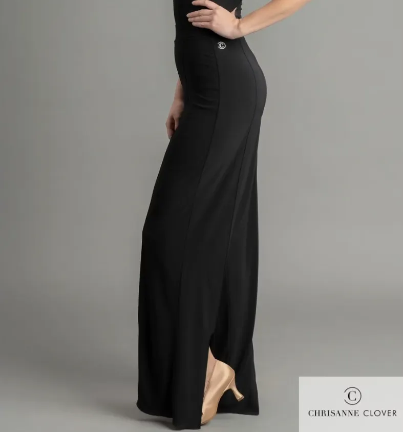 Chrisanne Clover RAYA Black Latin or Ballroom Flared Dance Trousers with Center Back Splits PRA 1050 in Stock