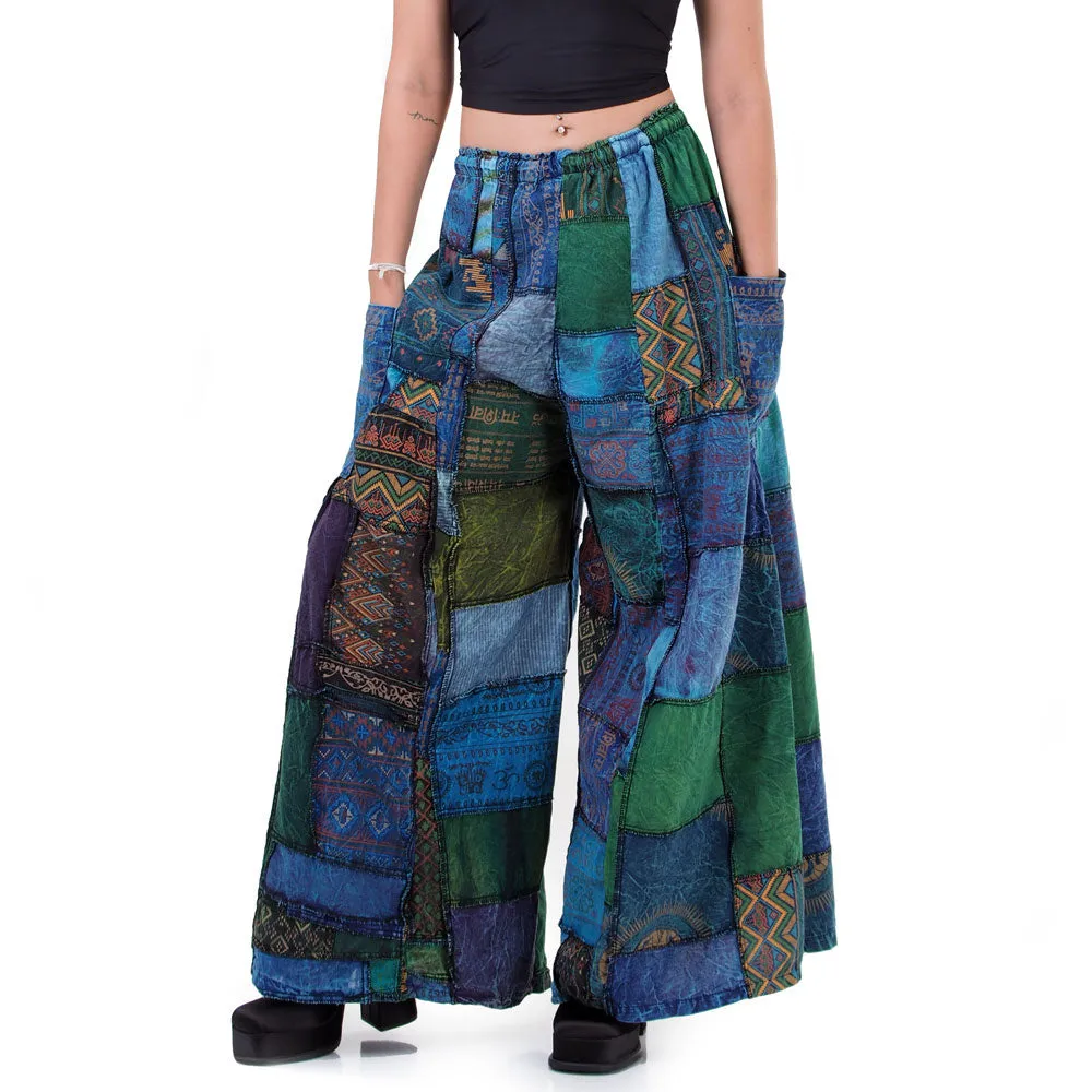 Earthy Brown Patchwork Wide-Leg Palazzo Pants
