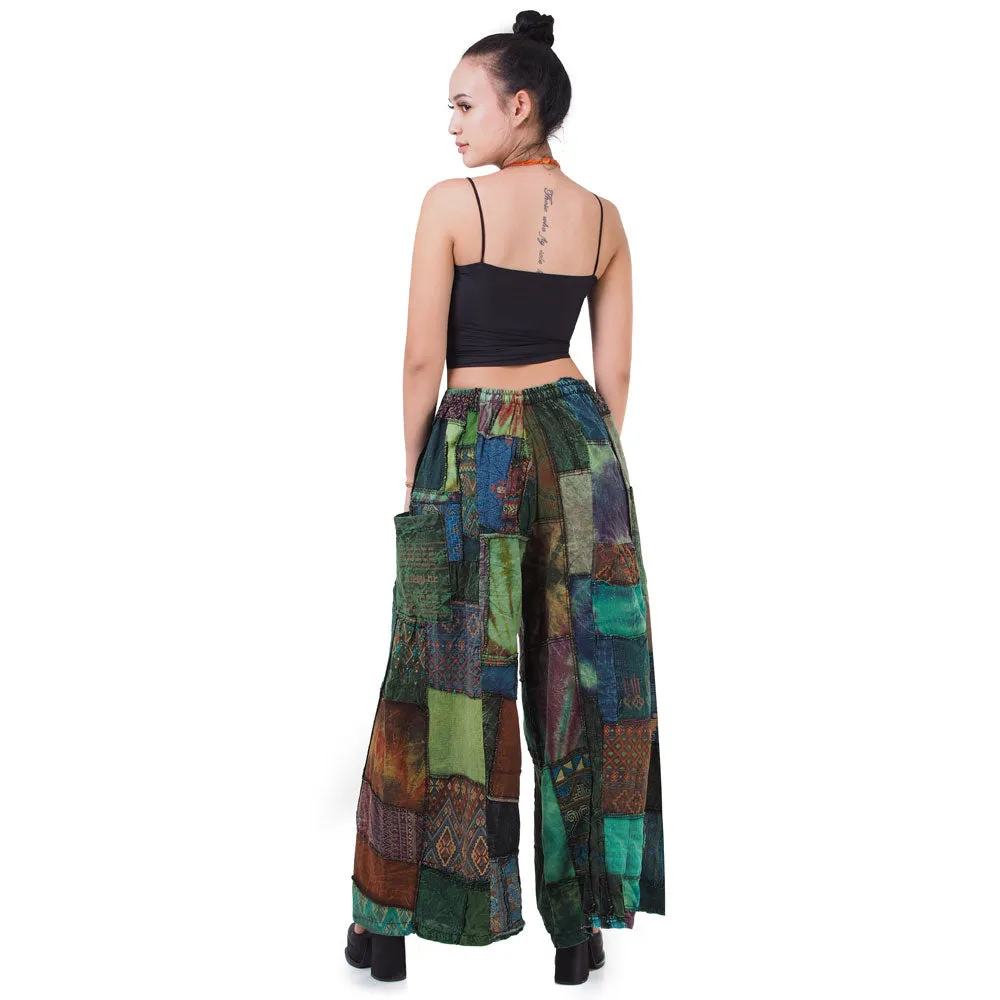 Earthy Brown Patchwork Wide-Leg Palazzo Pants