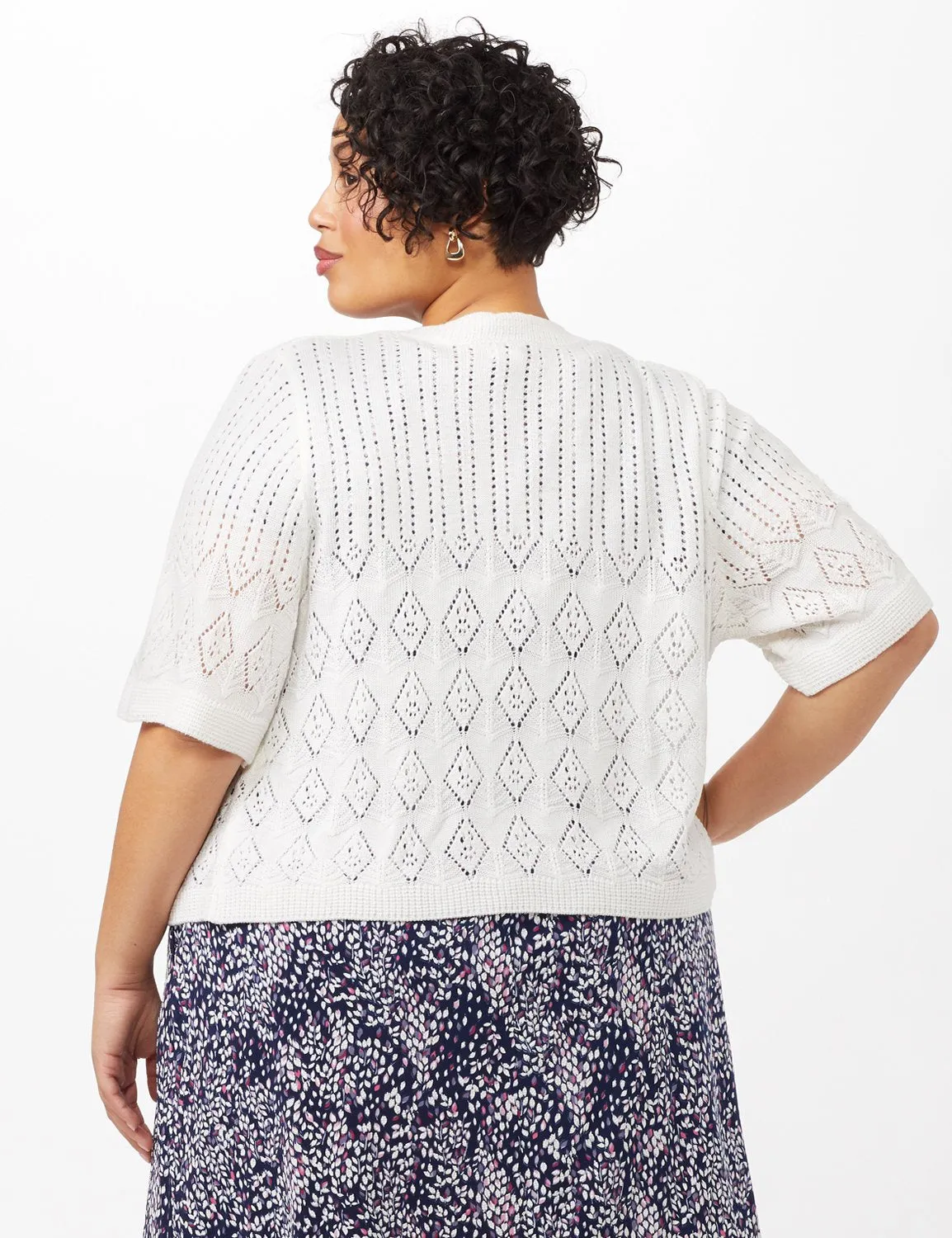 Elbow Sleeve Pointelle Cardigan - Plus