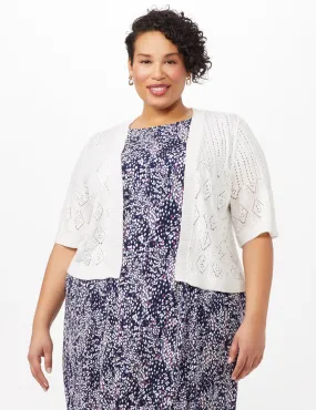 Elbow Sleeve Pointelle Cardigan - Plus