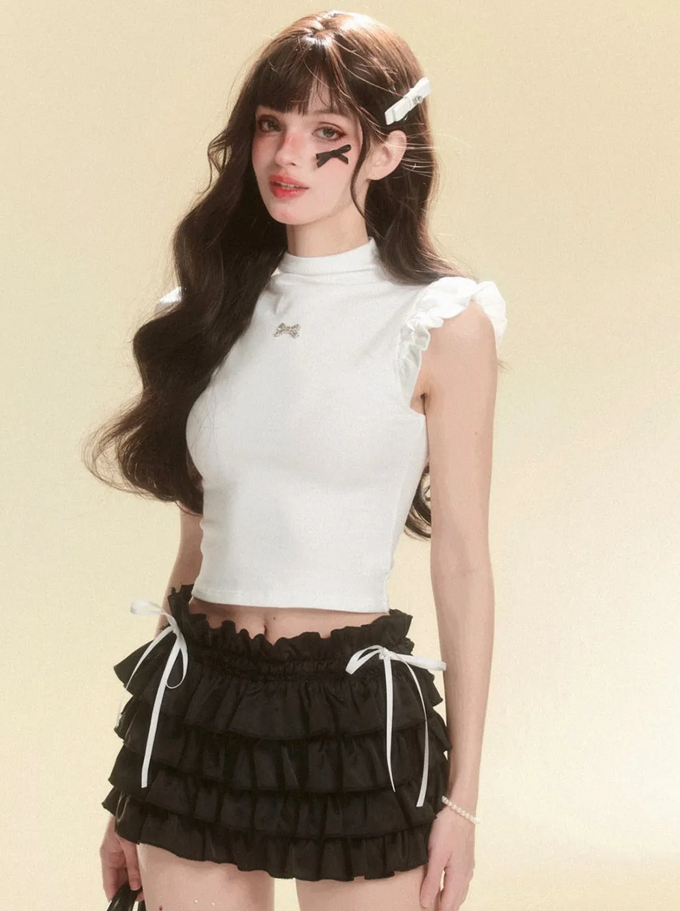 Flared Ribbon Sleeveless Top