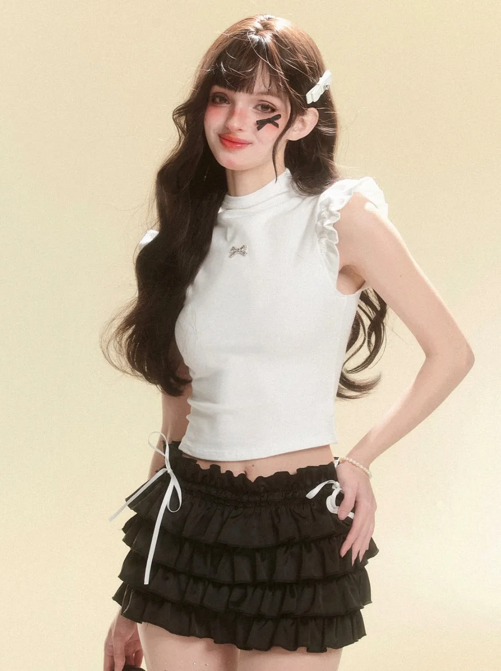 Flared Ribbon Sleeveless Top