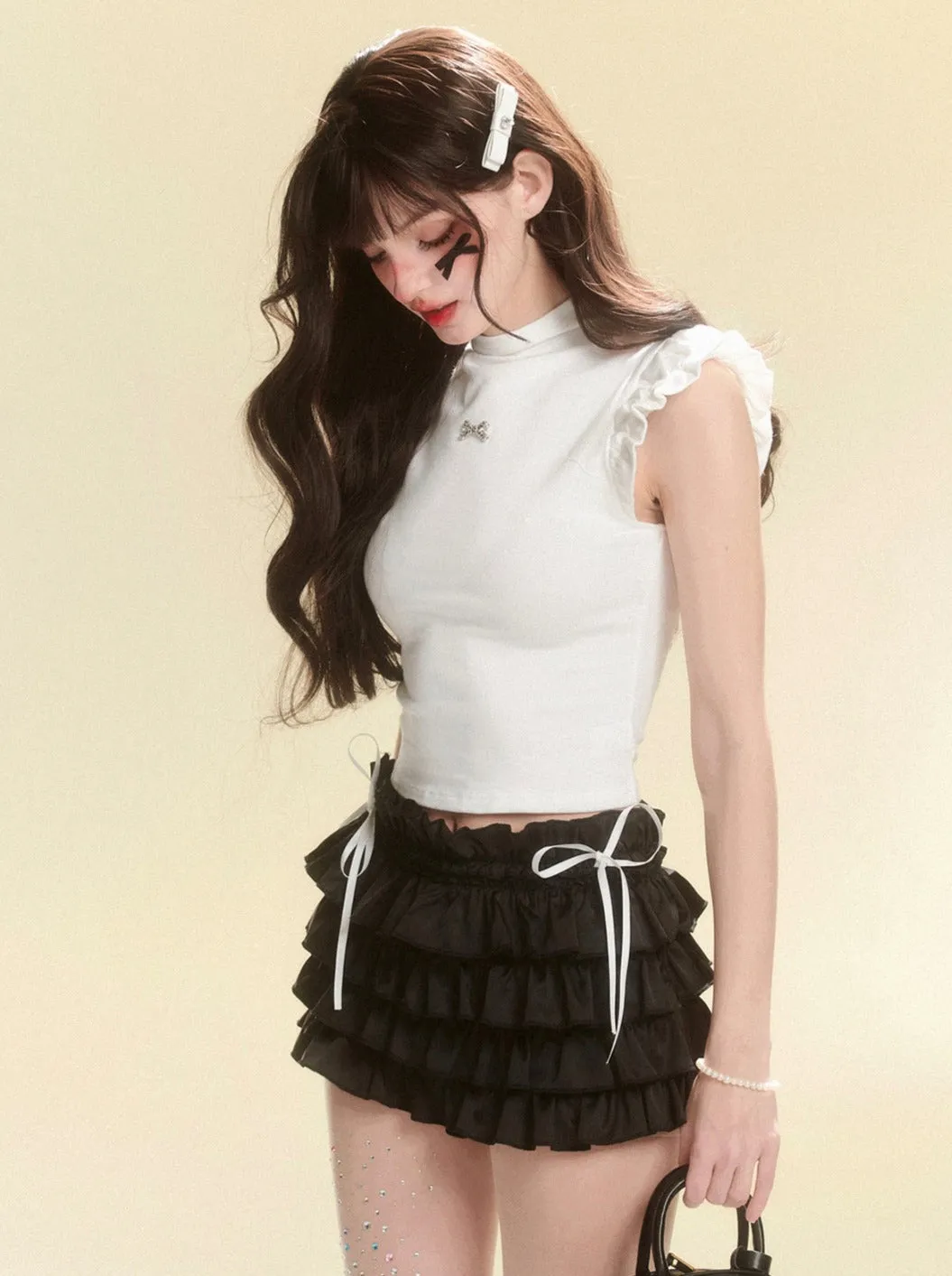Flared Ribbon Sleeveless Top