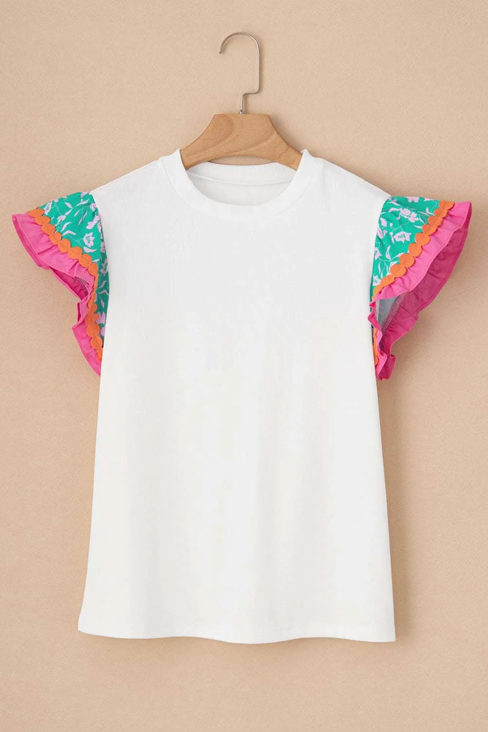 Floral sleeve shift top with ricrac details