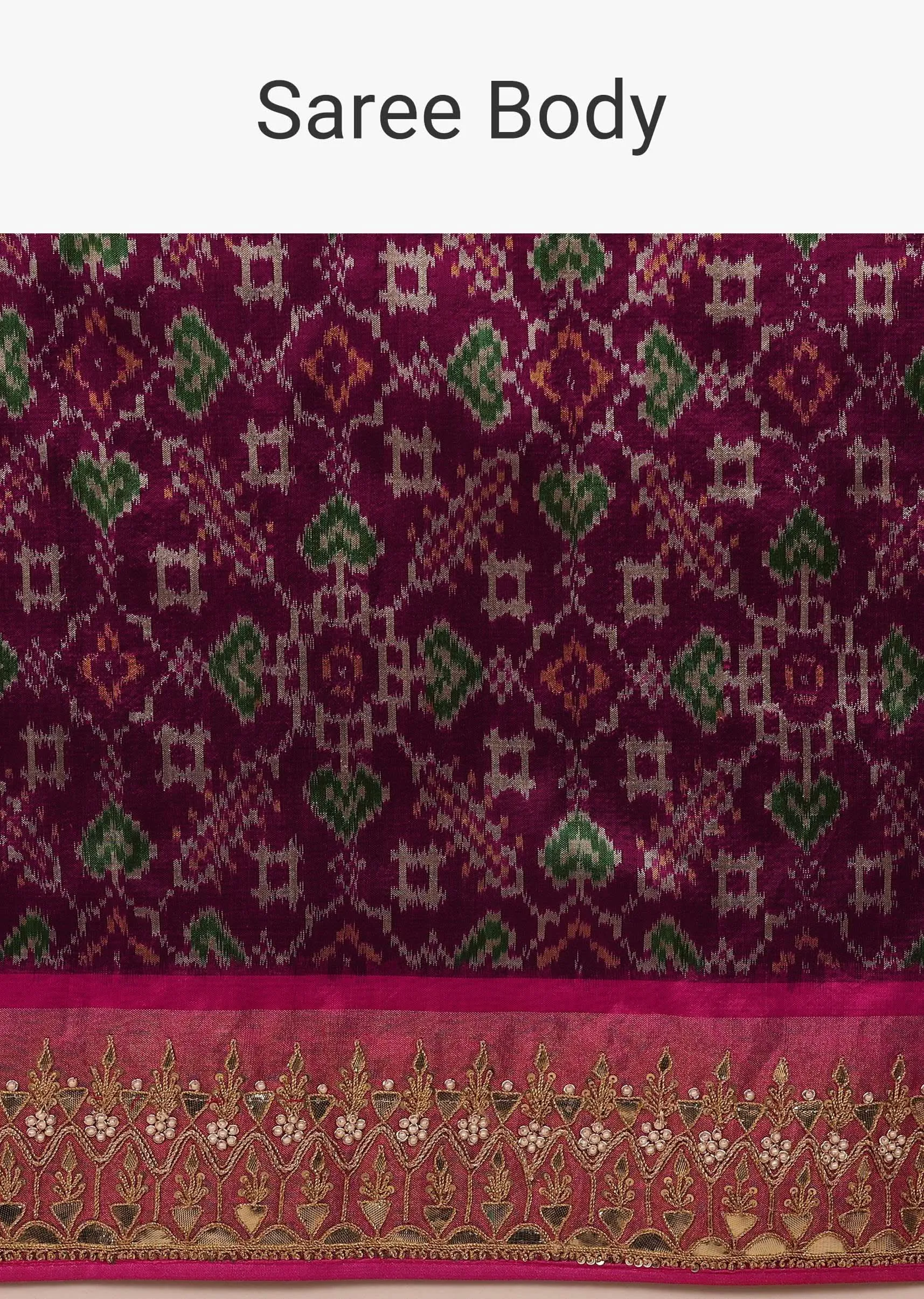Grape Purple Saree In Pure Silk With Handloom Patola Ikat Weave