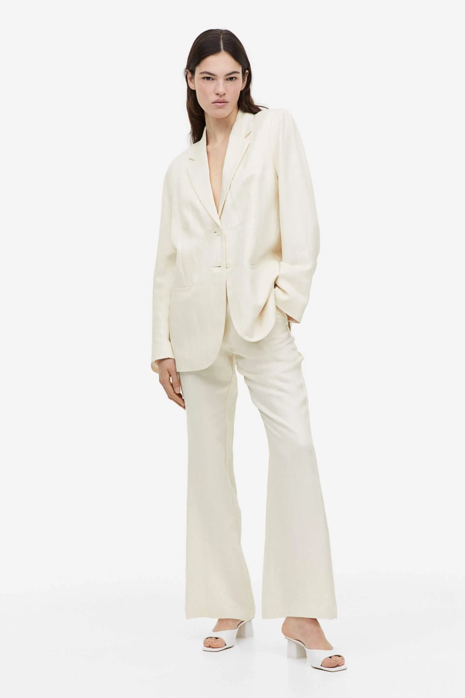 H&M Flared Viscose trousers, cream