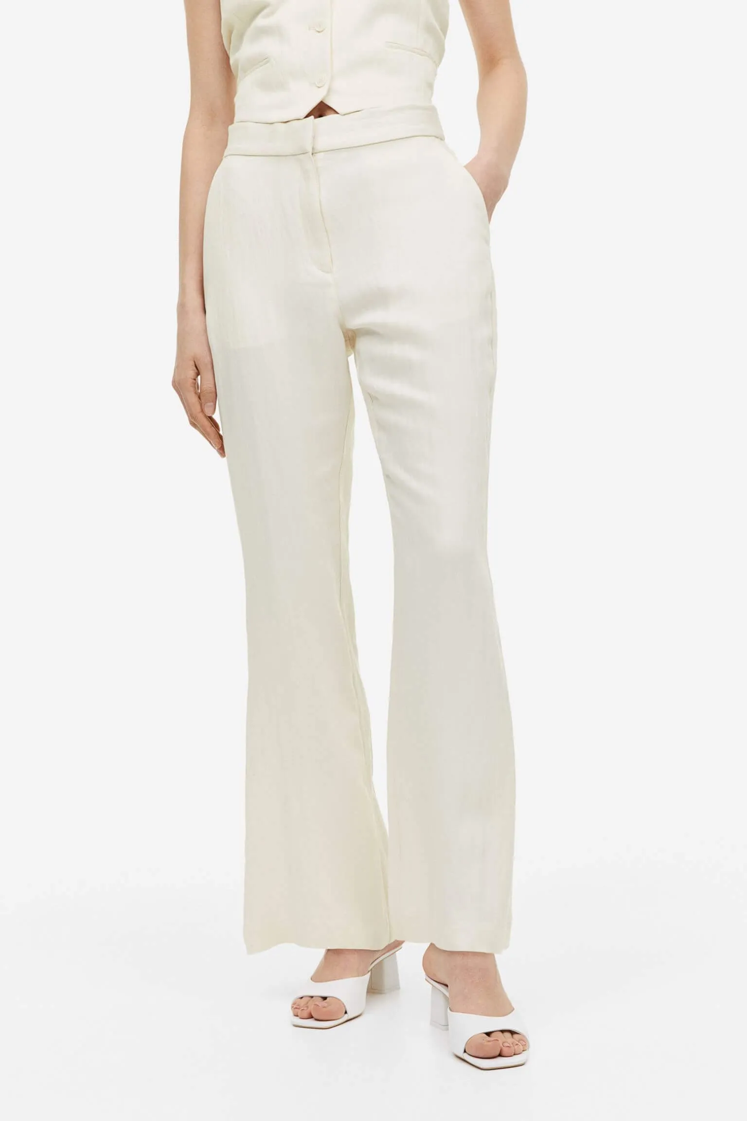 H&M Flared Viscose trousers, cream