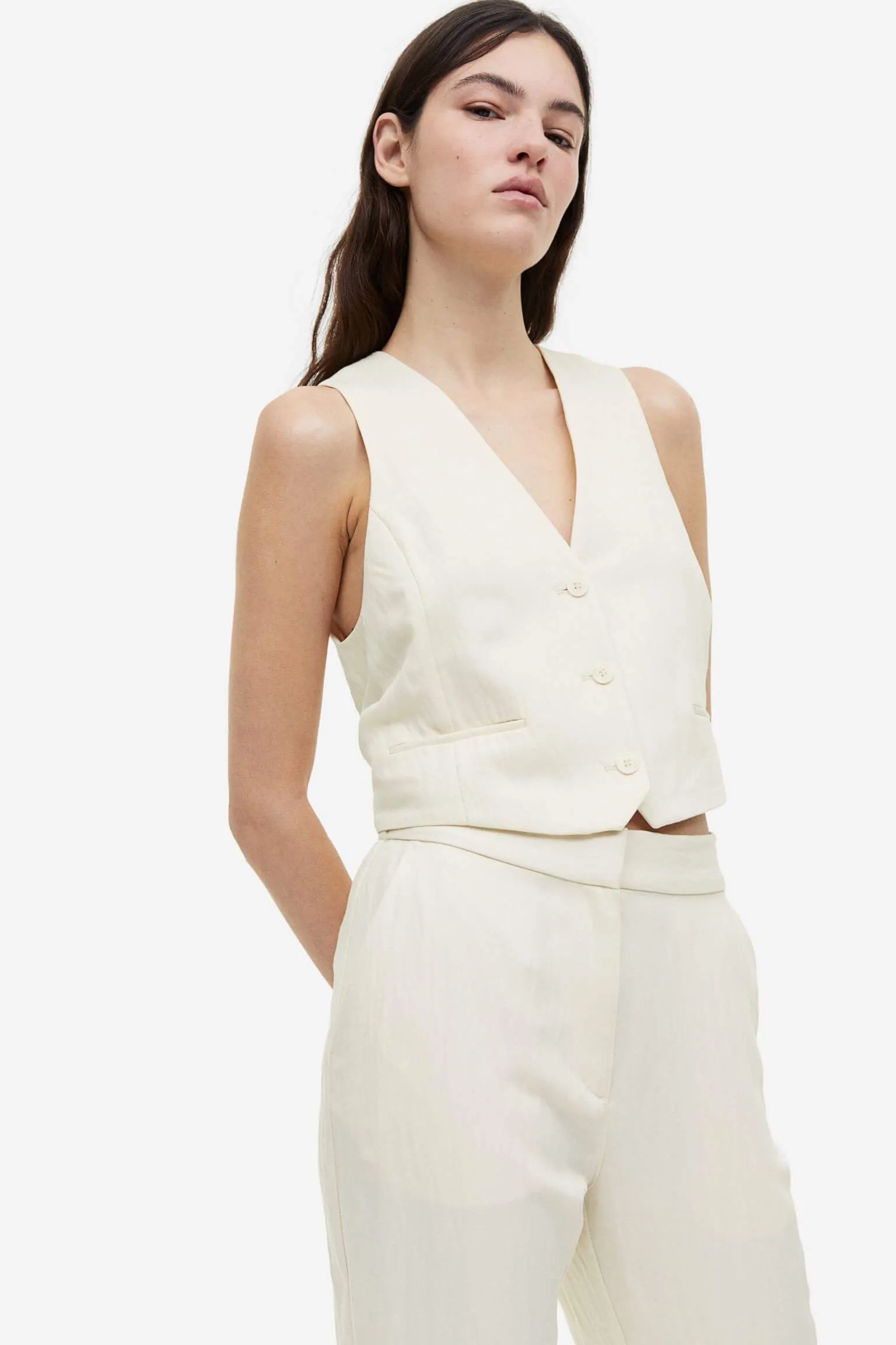 H&M Flared Viscose trousers, cream