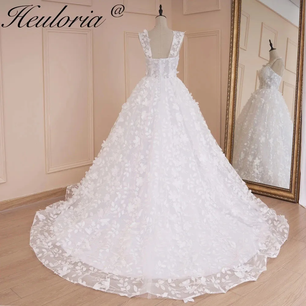 HEULORIA Princess Wedding Dress off shoulder bride dress  plus size robe de mariee 3D floral Lace Wedding Bridal Gown