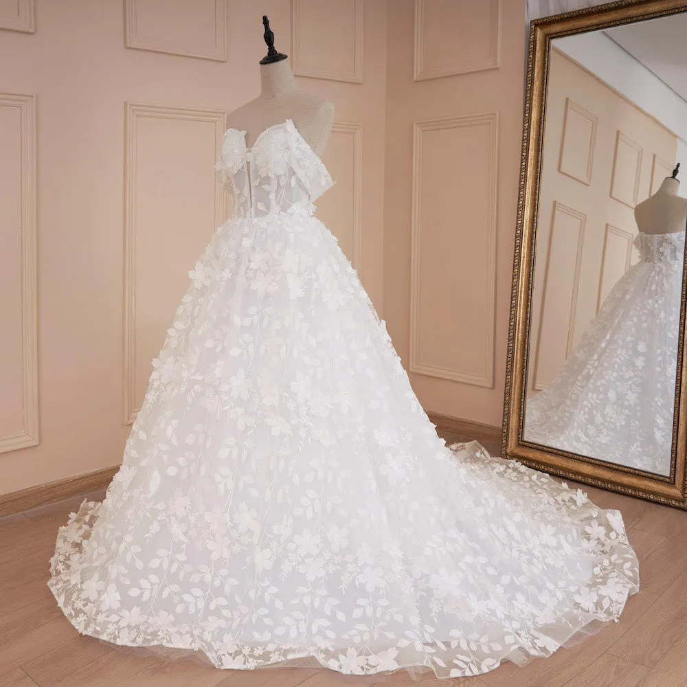 HEULORIA Princess Wedding Dress off shoulder bride dress  plus size robe de mariee 3D floral Lace Wedding Bridal Gown