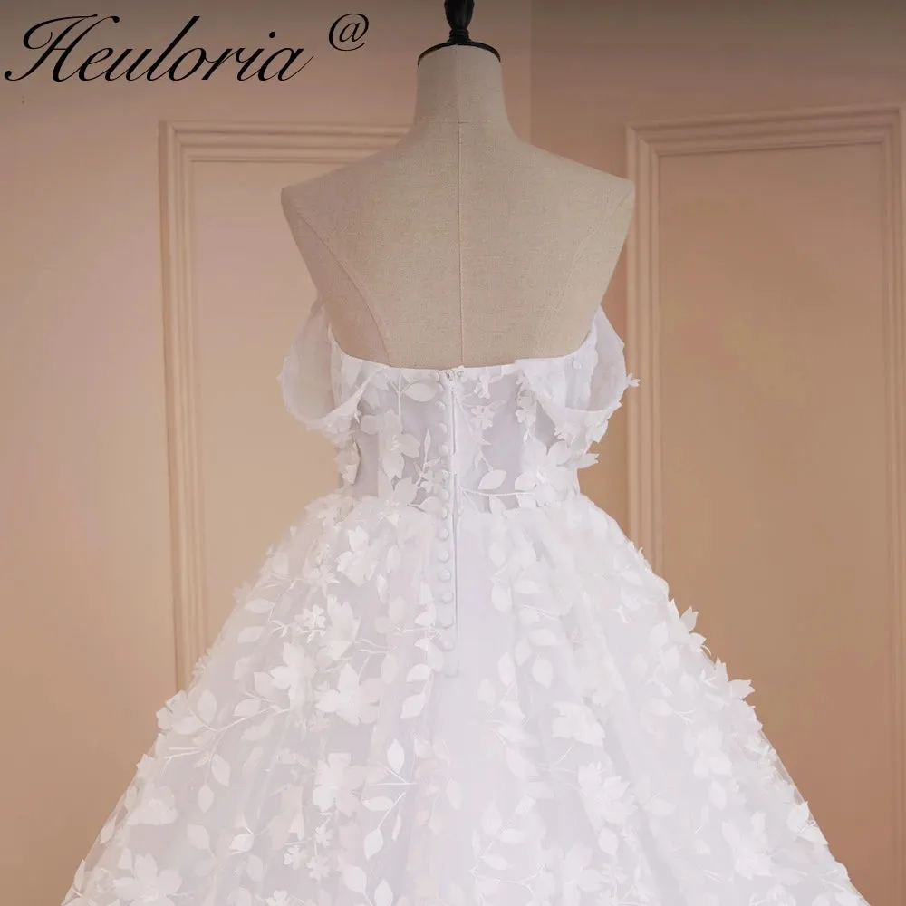 HEULORIA Princess Wedding Dress off shoulder bride dress  plus size robe de mariee 3D floral Lace Wedding Bridal Gown