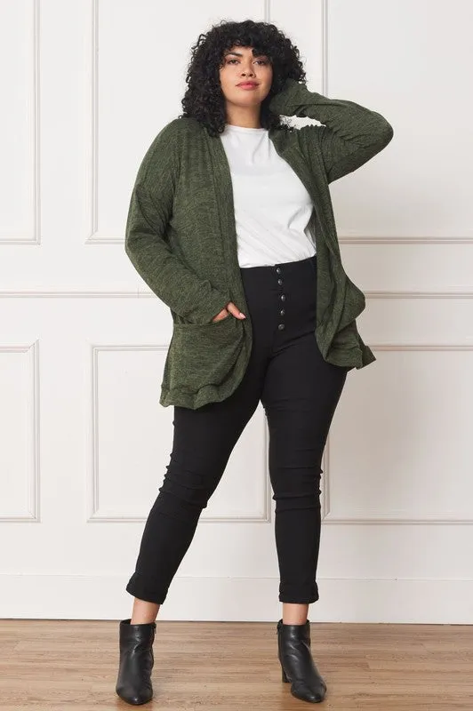 Jerrie Solid Drape Pocket Cardigan