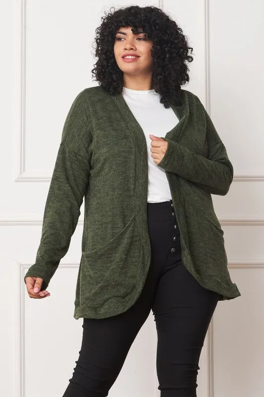 Jerrie Solid Drape Pocket Cardigan