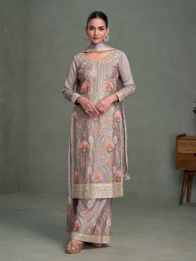 Lavender Grey Chinnon Silk Palazzo Suit