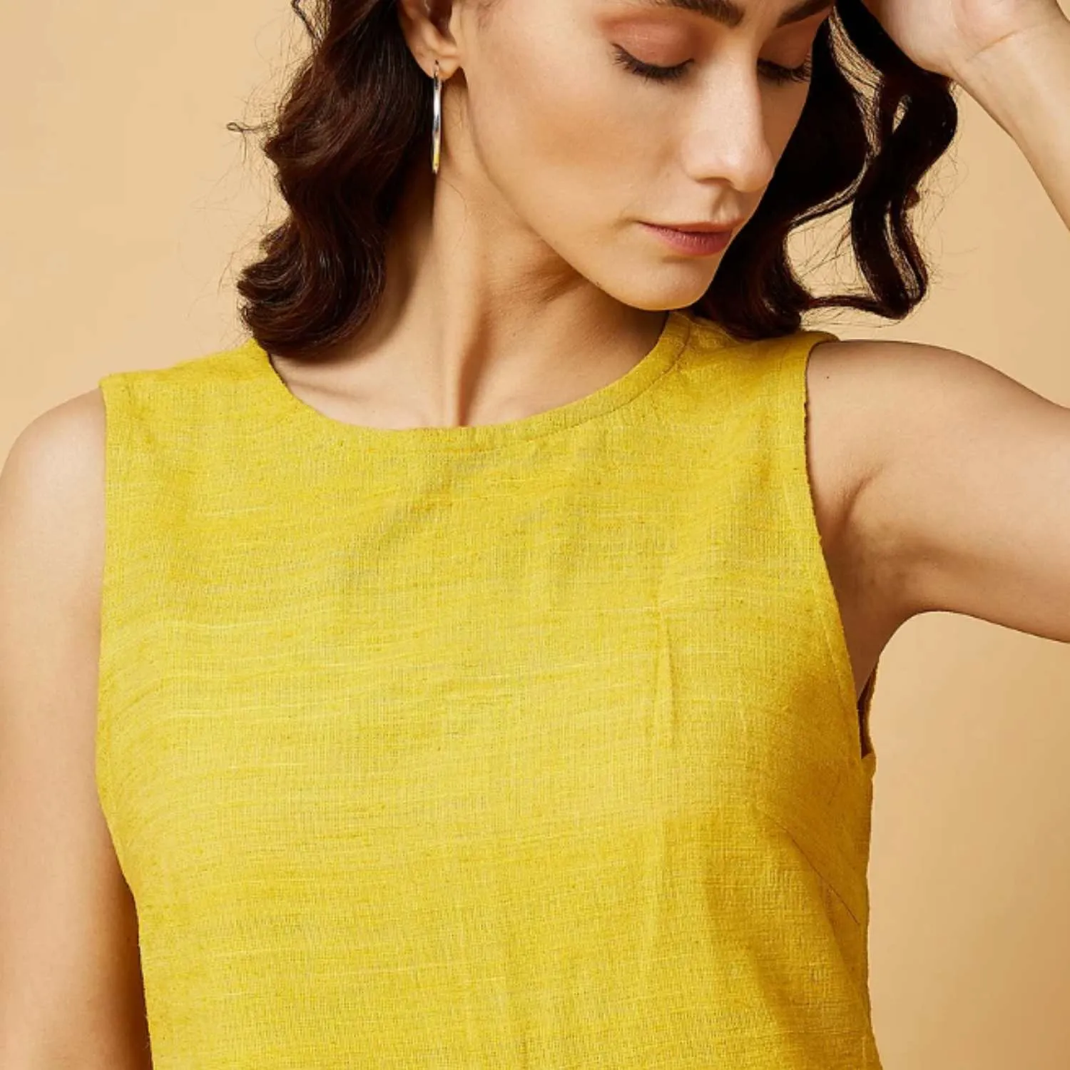 Mini Shift Dress | Peace Silk | Back Keyhole | Smart & Stylish | Yellow