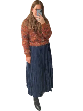 Navy Crinkle Skirt