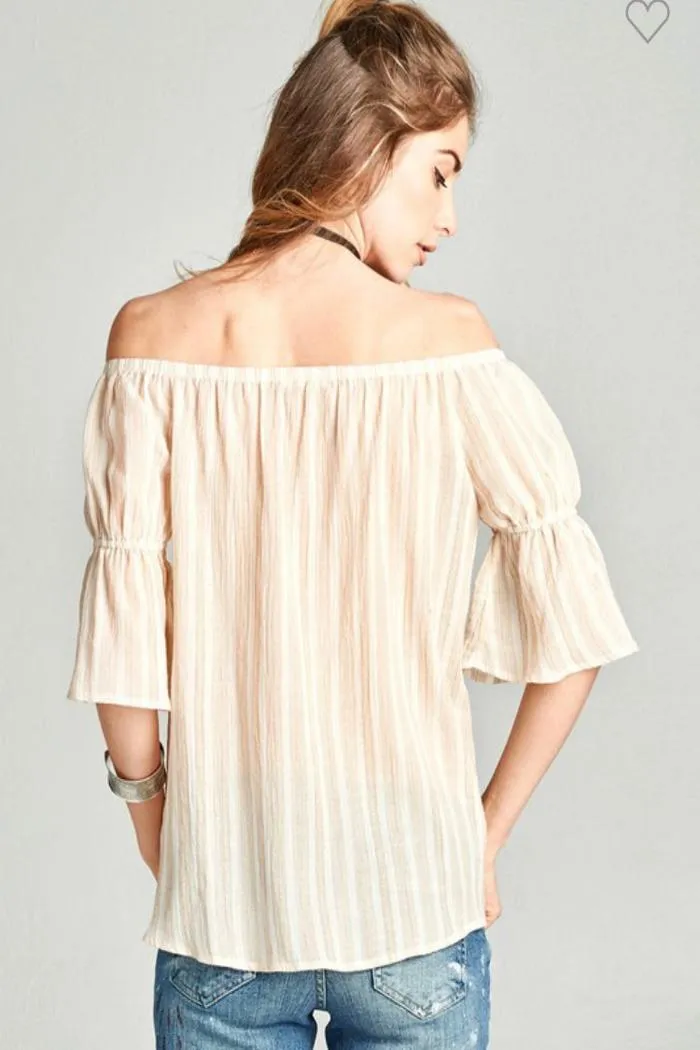 Off-The-Shoulder Striped Cotton Blouse