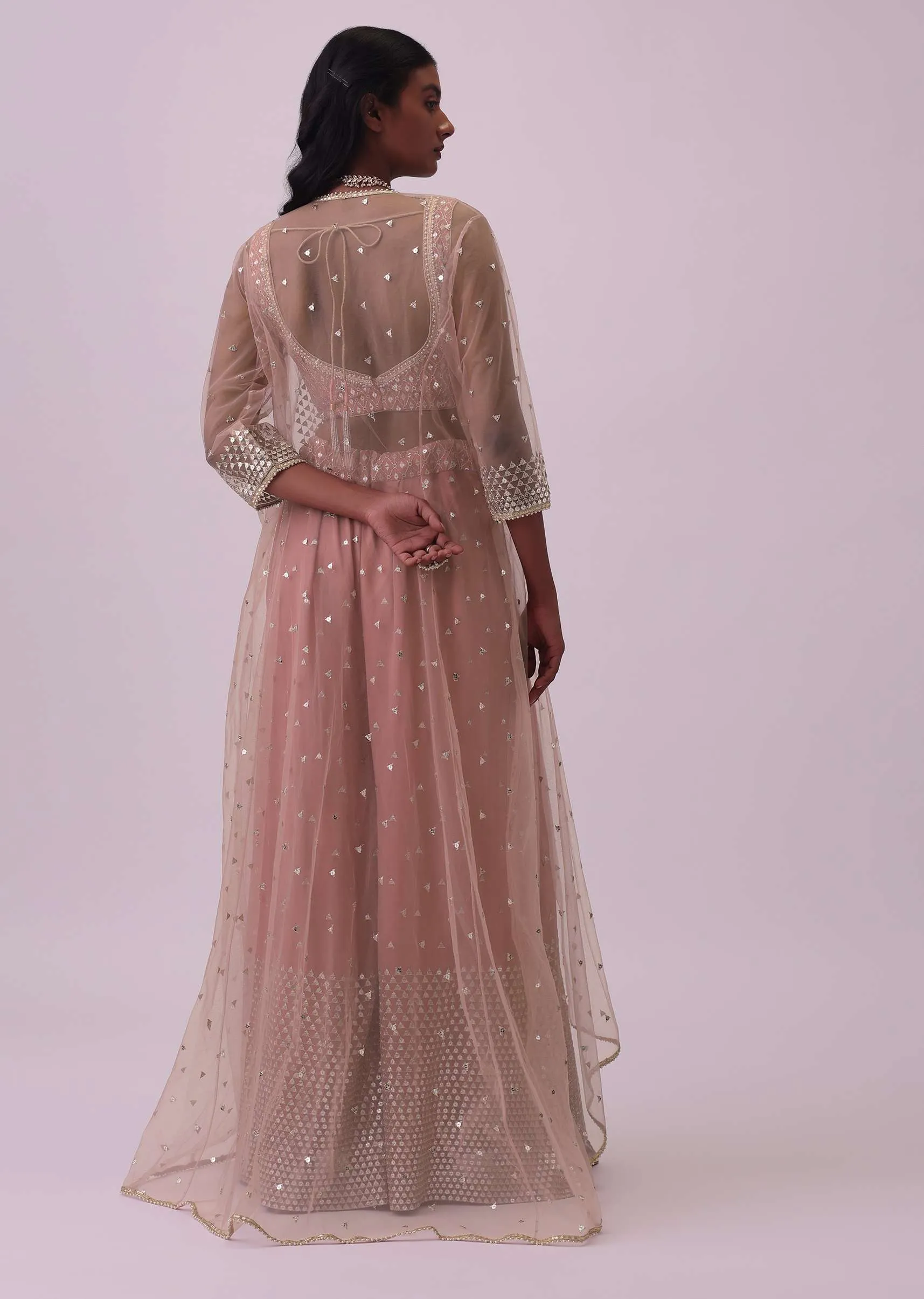 Onion Pink Palazzo And Blouse Set In Georgette With Sequins Work