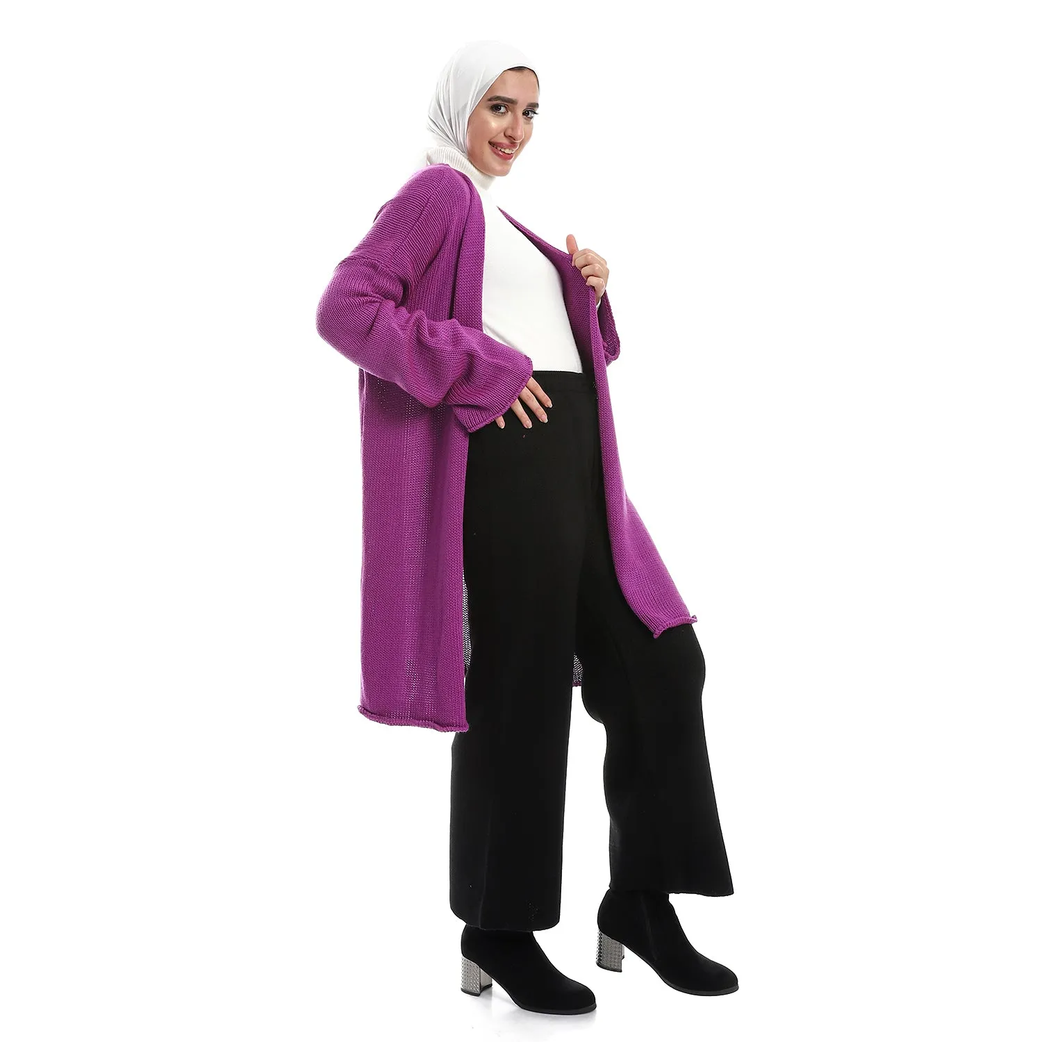 Open Neckline Slip On Cardigan