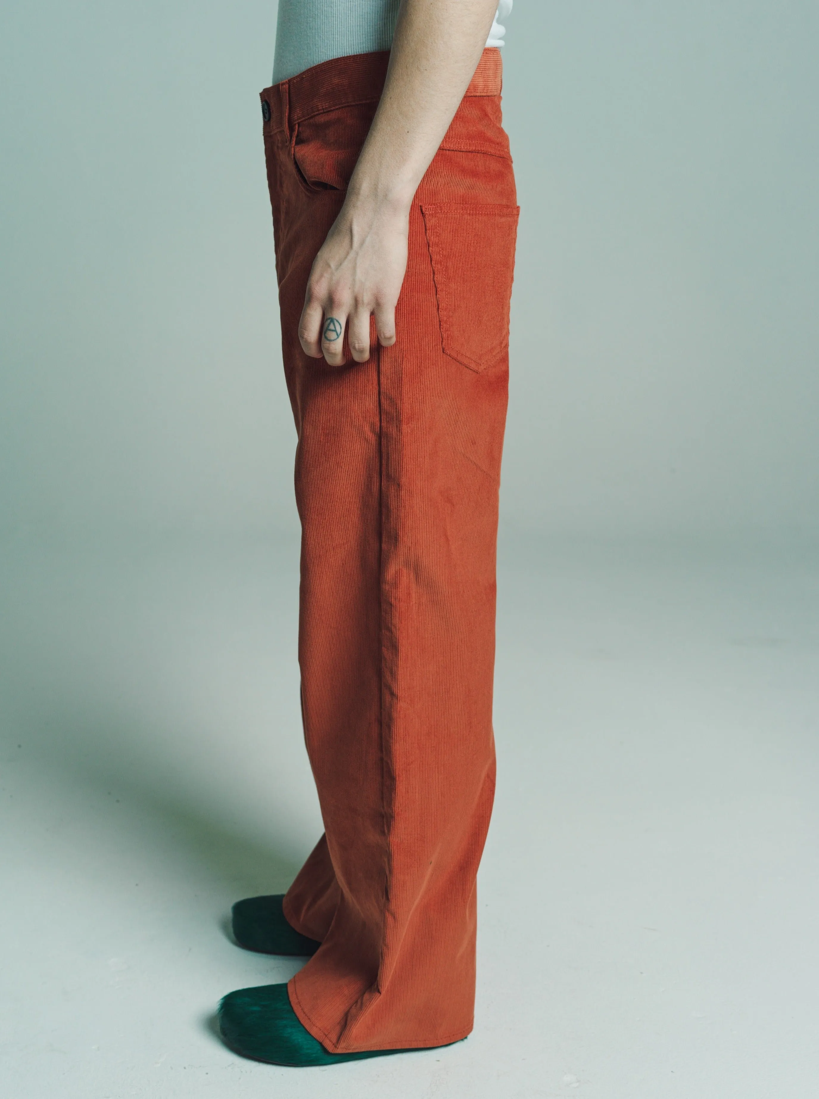 Orange Flared Corduroy Trousers