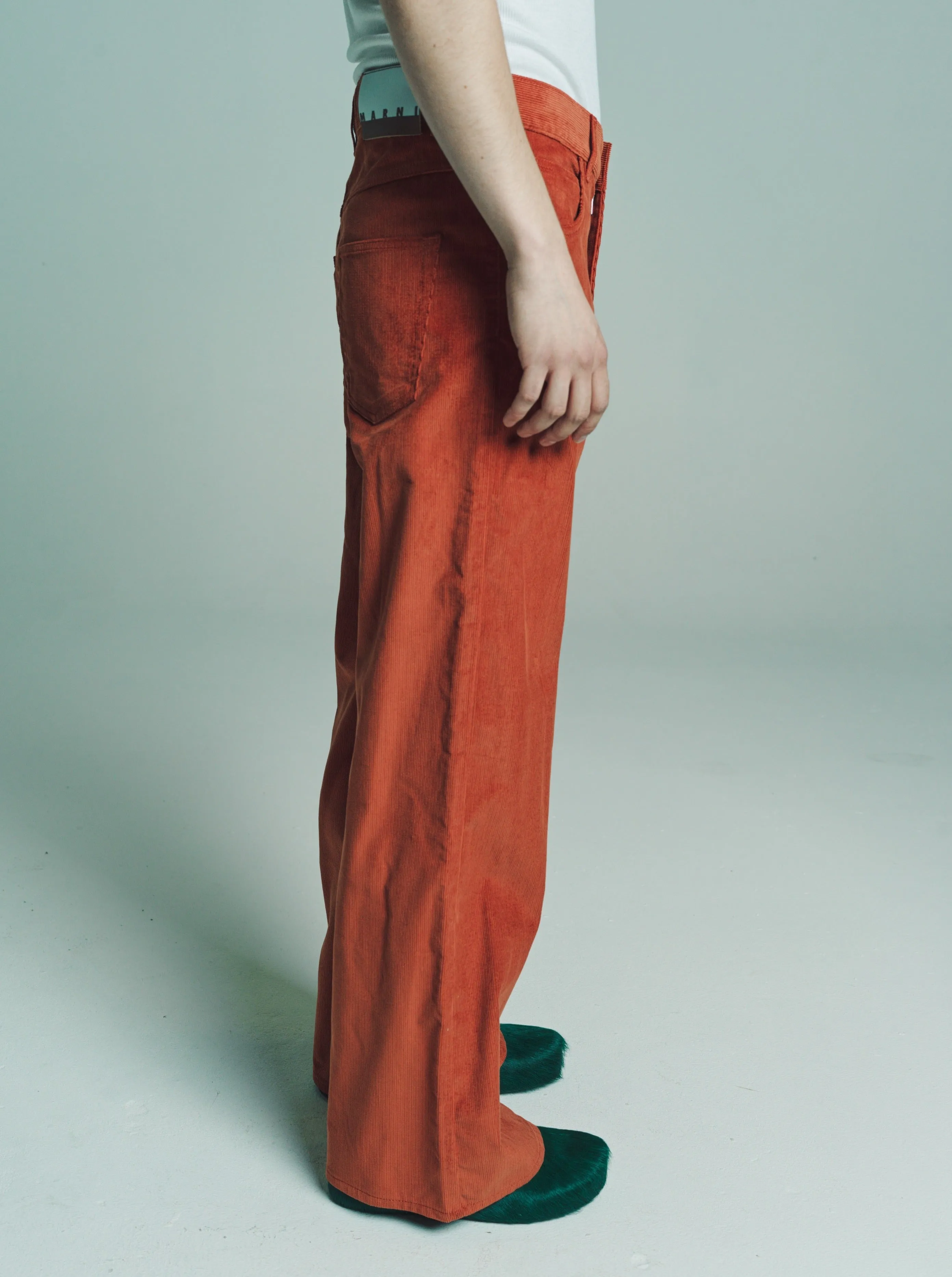 Orange Flared Corduroy Trousers