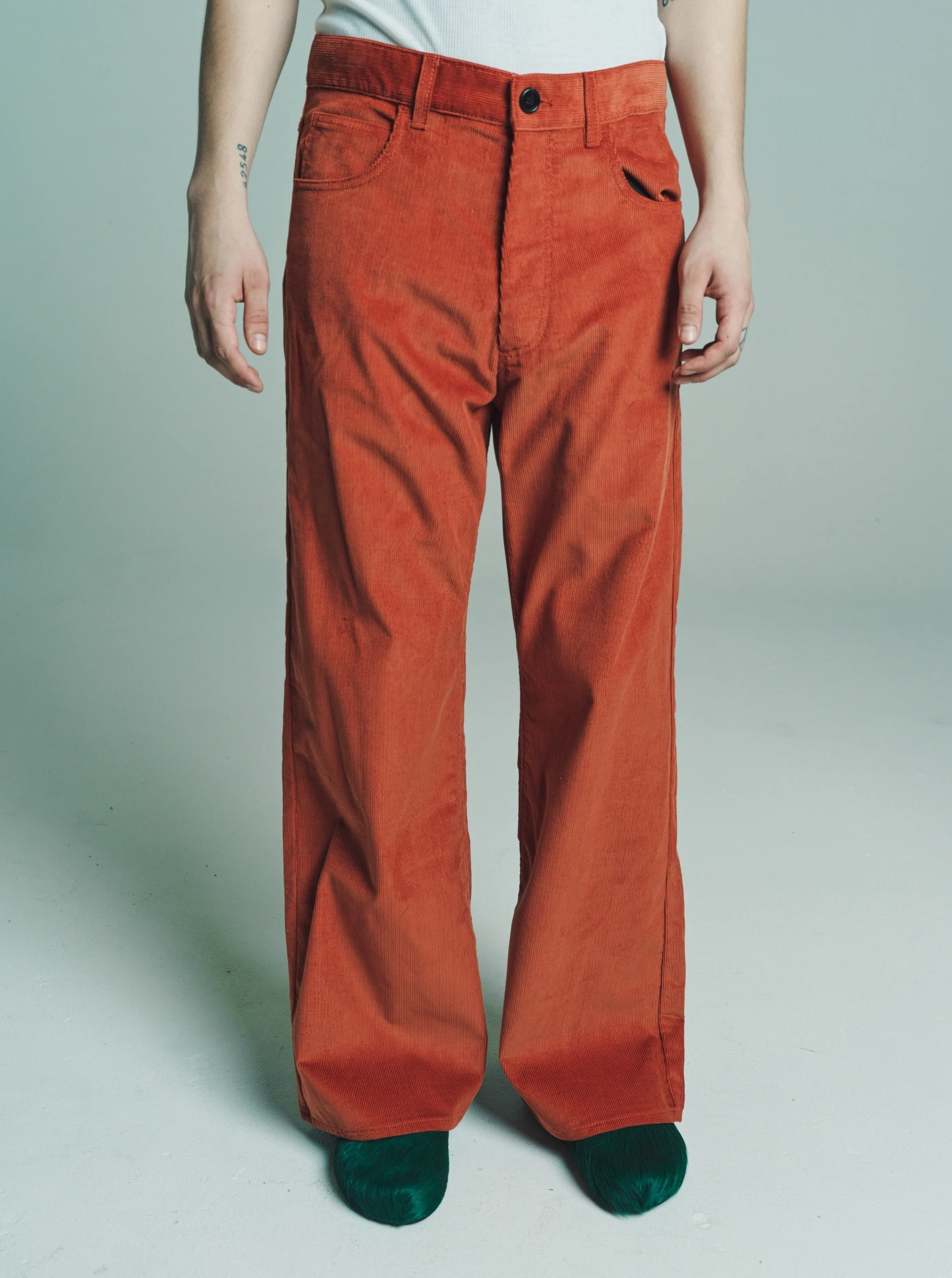 Orange Flared Corduroy Trousers