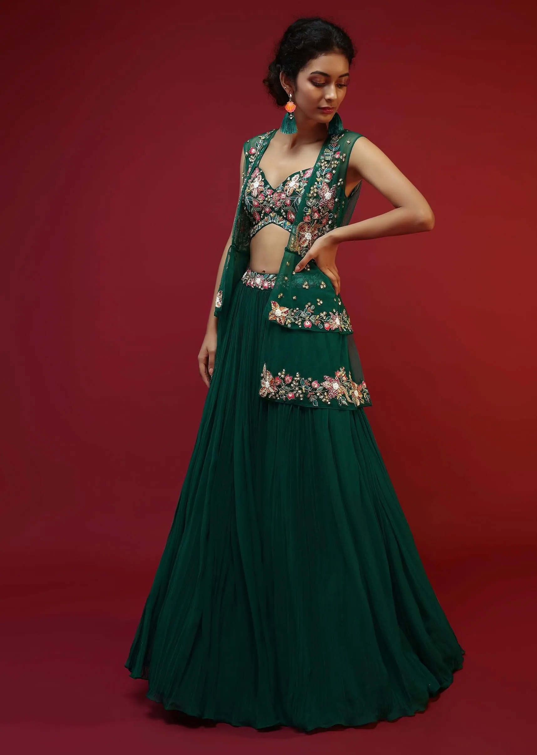 Orange Indo Fusion Jacket Set With Sequin Work