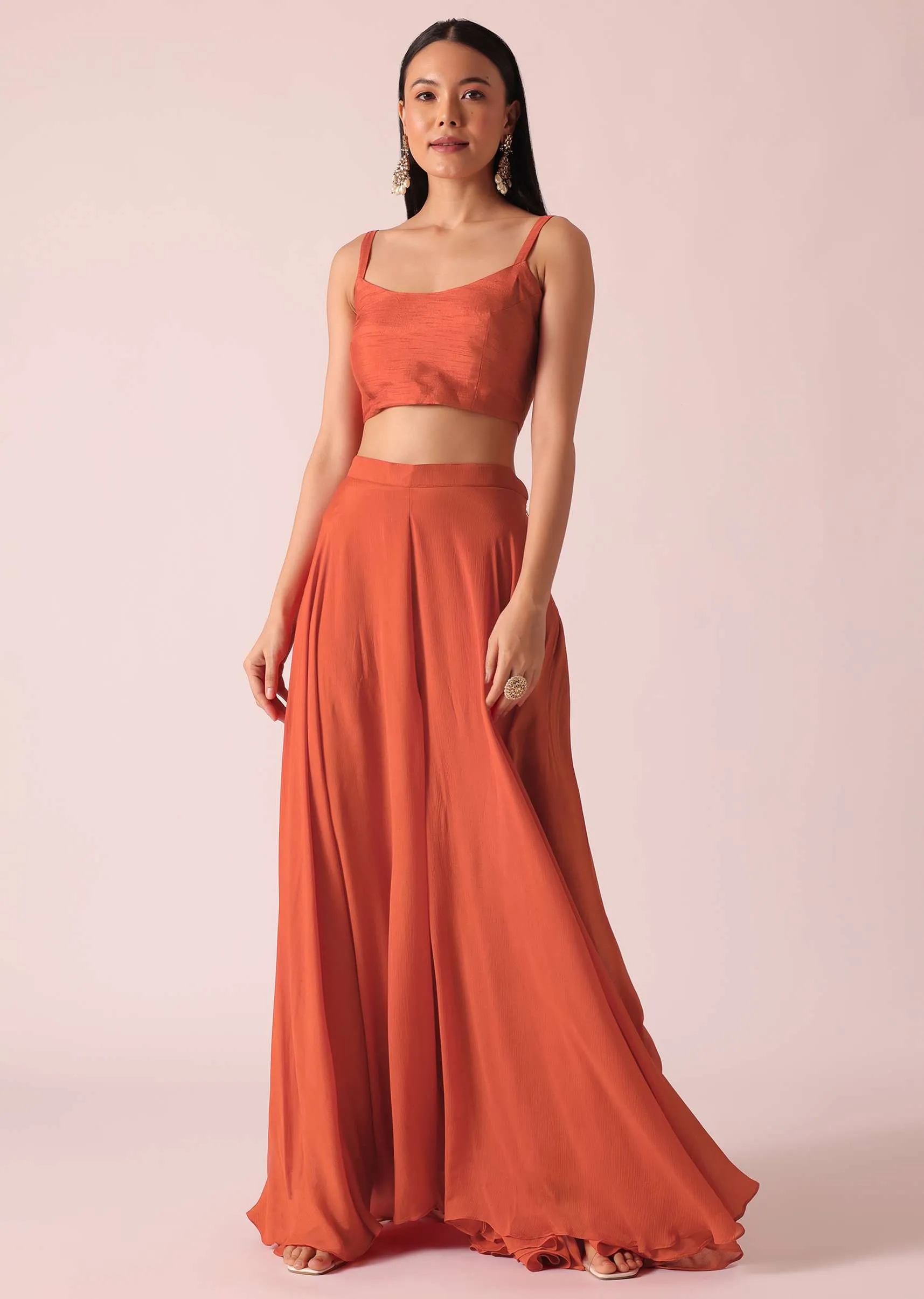 Orange Indo Fusion Jacket Set With Sequin Work