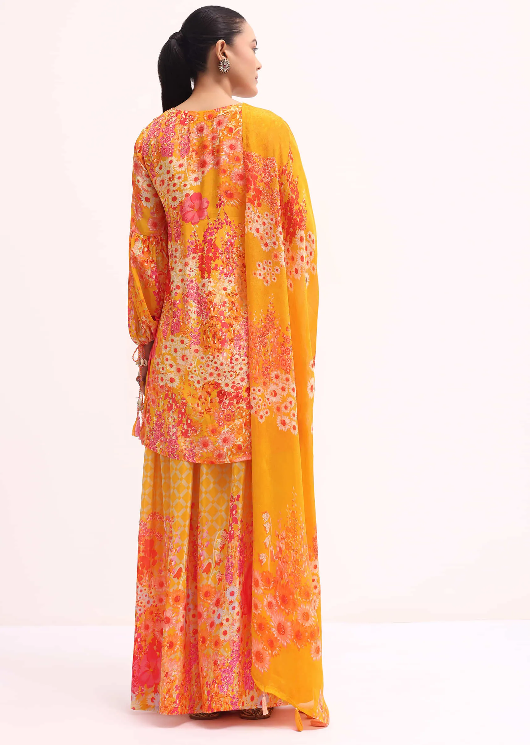Orange Printed Crepe Kurta Palazzo Set