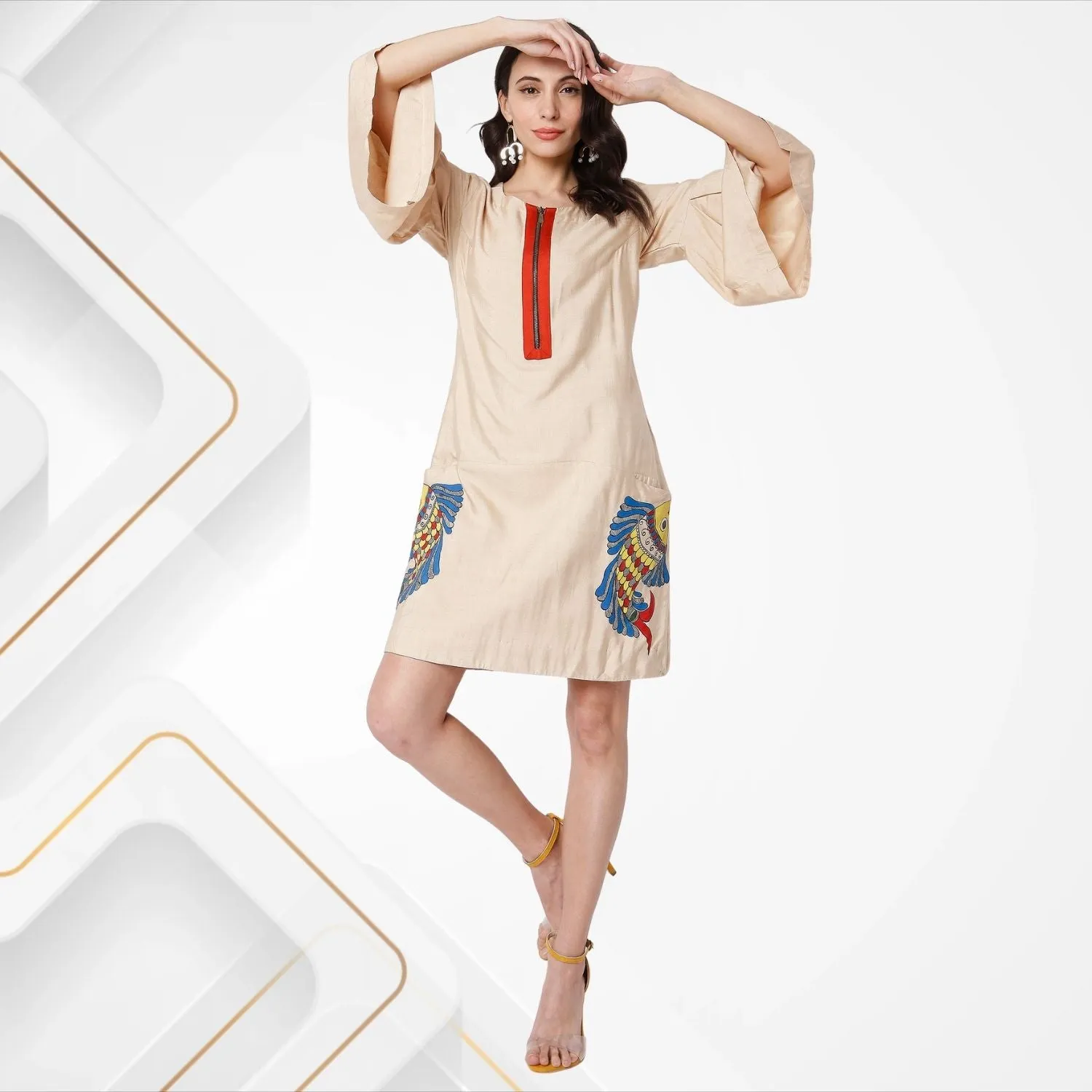 Rachel Shift Dress | Hand-Painted | Madhubani Art | Tussar Silk | Comfortably Chic