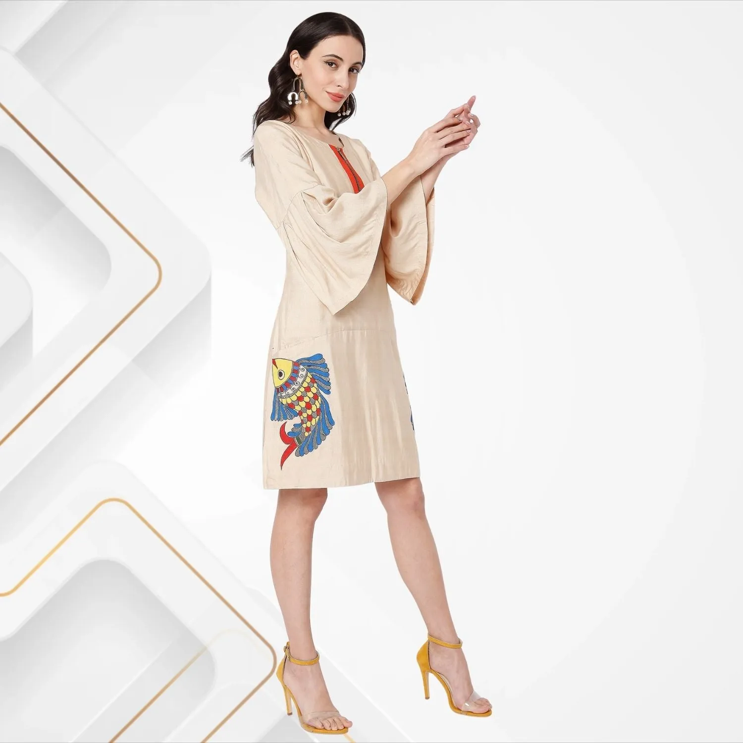 Rachel Shift Dress | Hand-Painted | Madhubani Art | Tussar Silk | Comfortably Chic