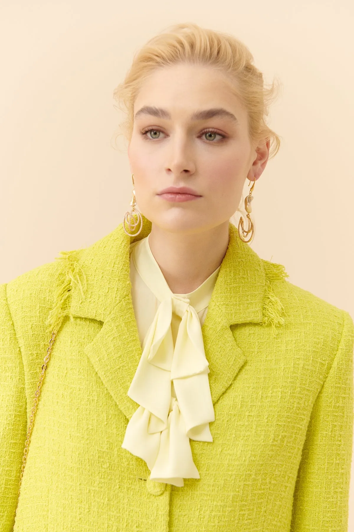 Roman Tweed Jacket Withy Fringed Detail Green