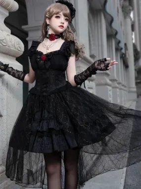 Rose Dress Black Flared Gothic Lolita