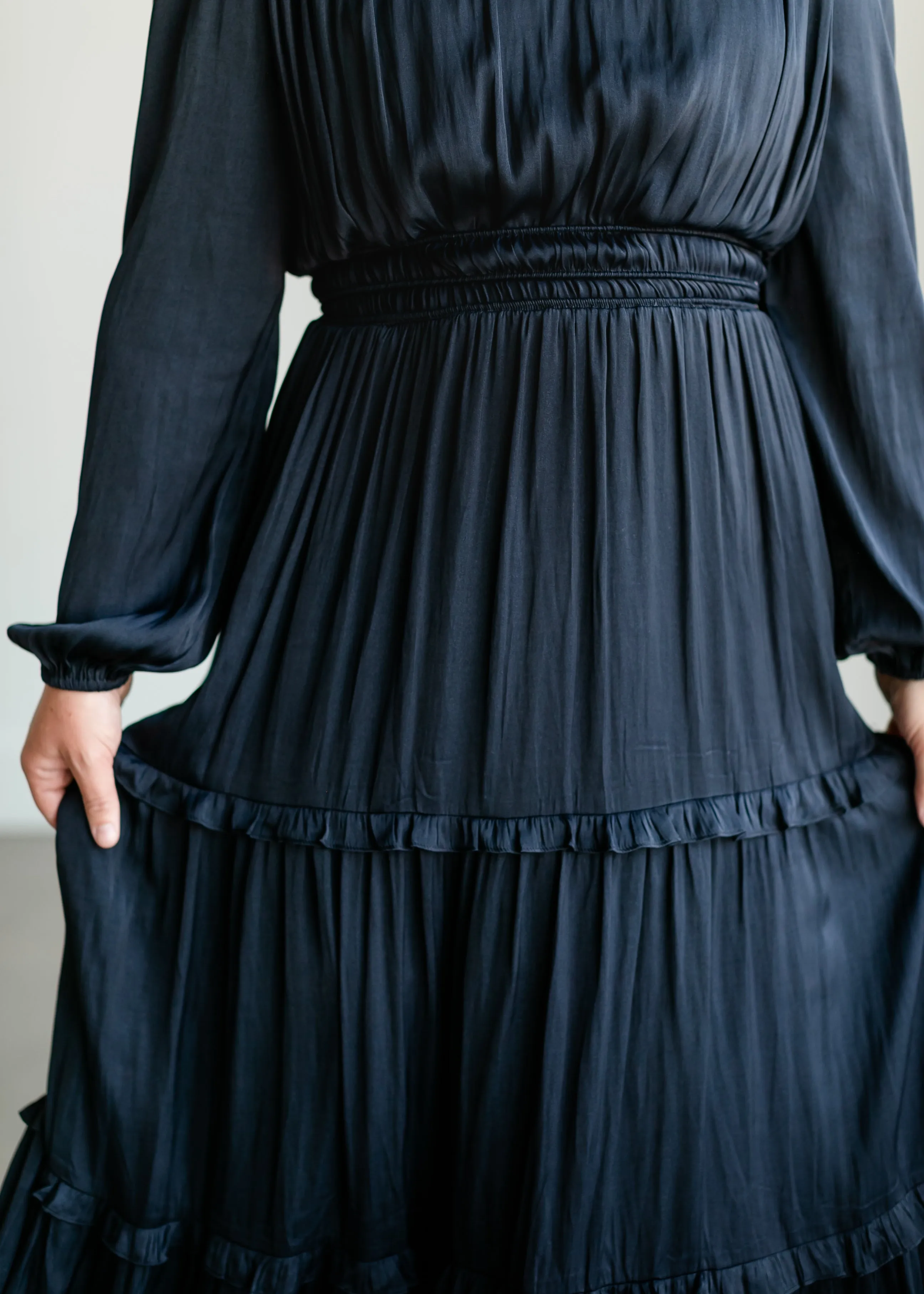 Ruffle Long Sleeve Satin Maxi Dress - FINAL SALE