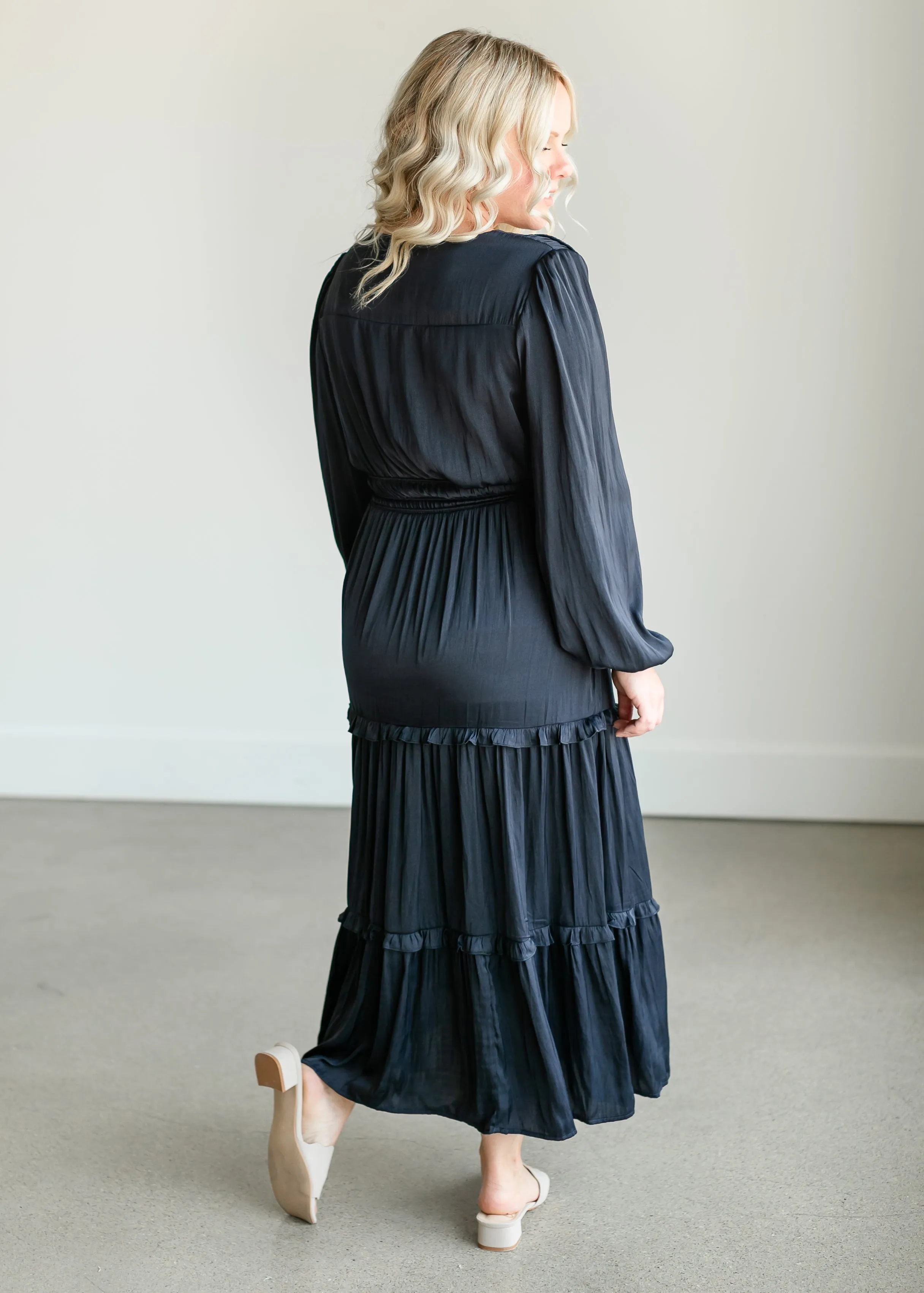 Ruffle Long Sleeve Satin Maxi Dress - FINAL SALE