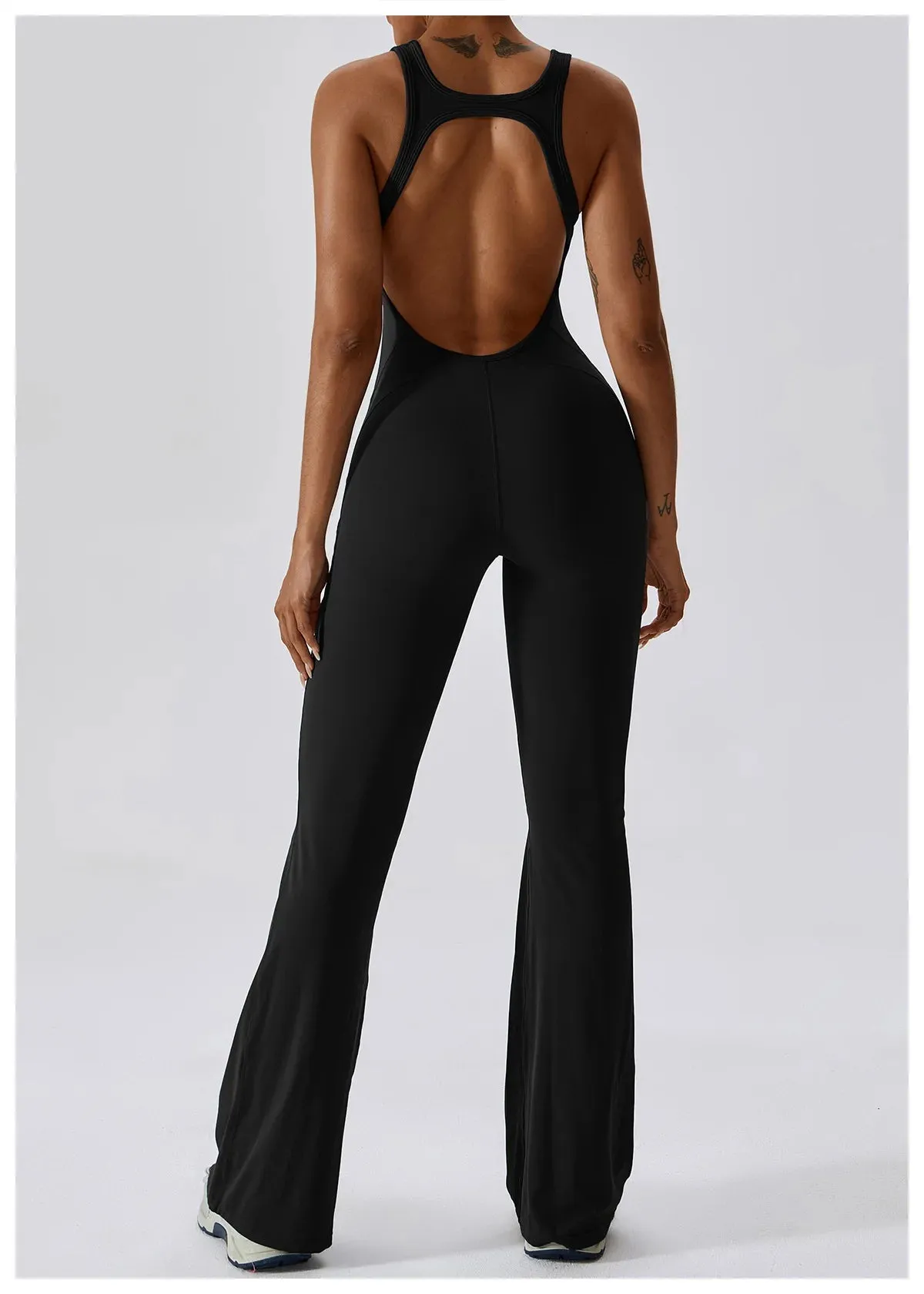 V SHAPE OPEN BACK FLARE JUMPSUIT