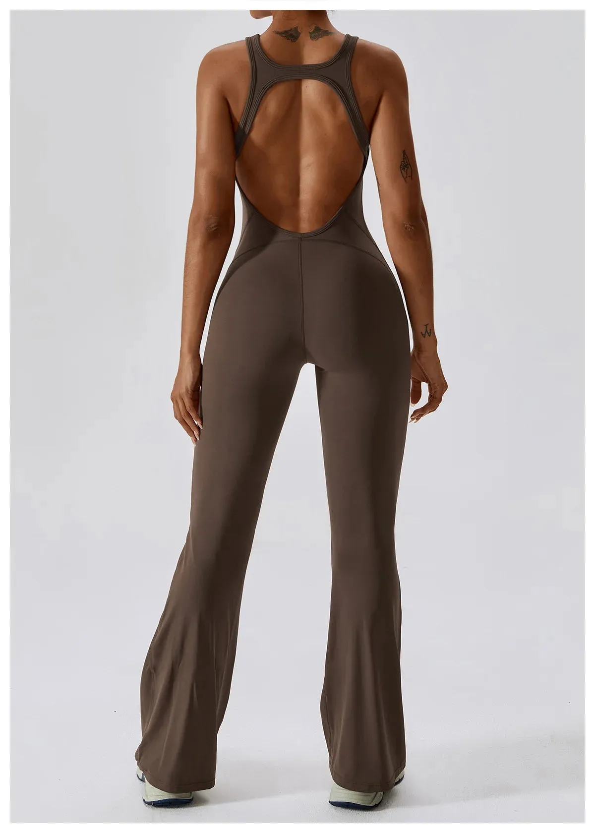 V SHAPE OPEN BACK FLARE JUMPSUIT