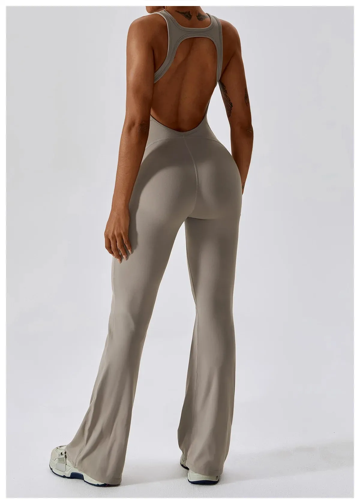 V SHAPE OPEN BACK FLARE JUMPSUIT
