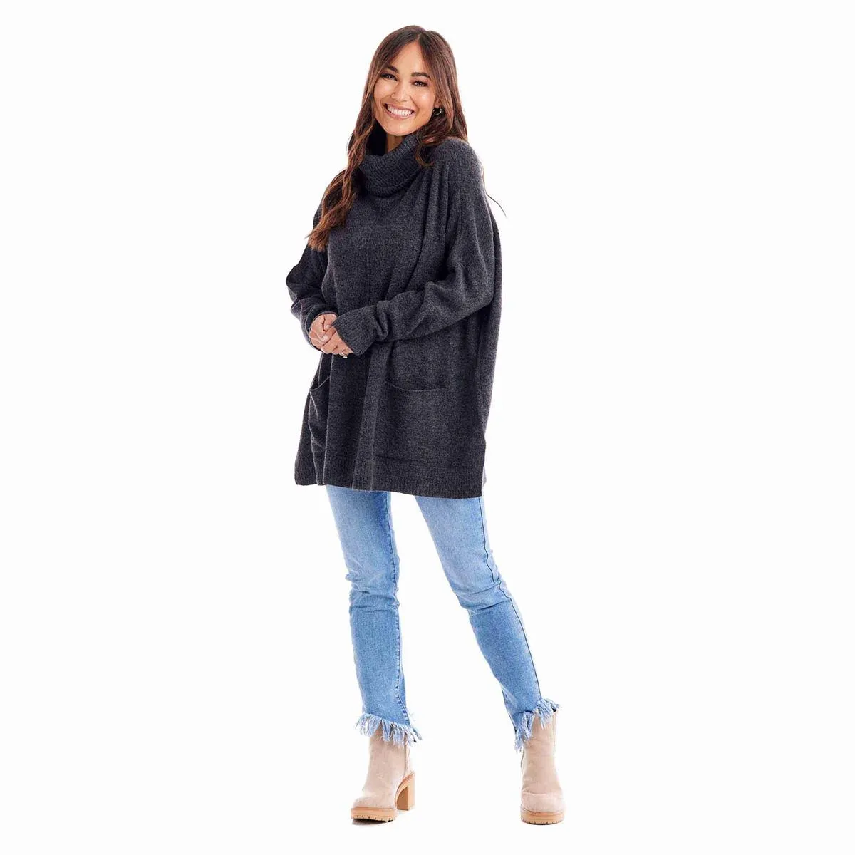 WEBB TURTLENECK PONCHO BY MUD PIE - 3 COLORS